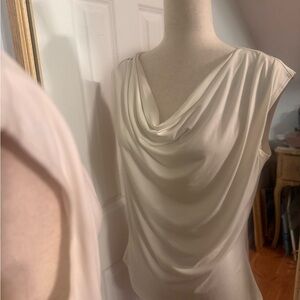 Elegant Cream Draped Sleeveless Top